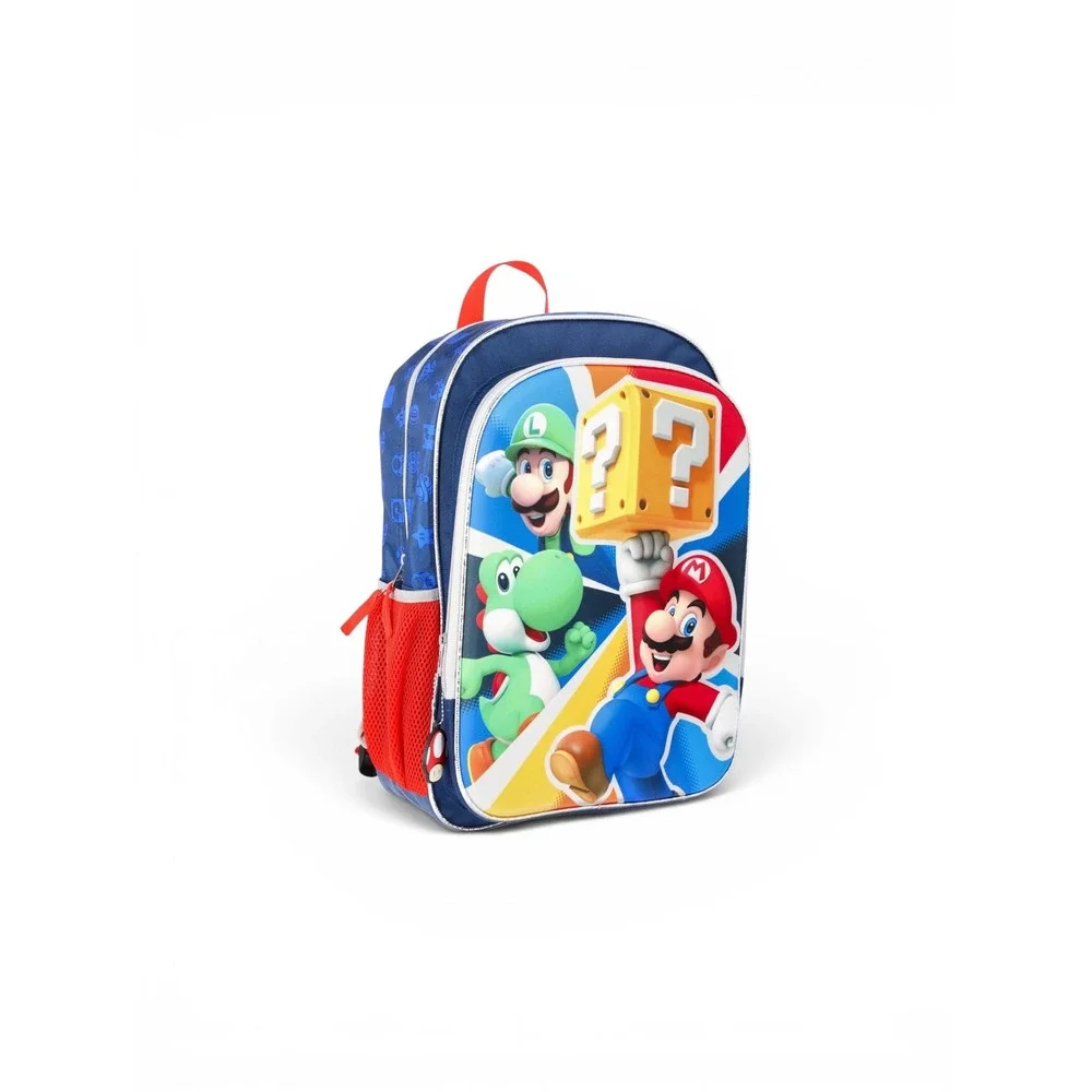 Nintendo Super Mario 17 Inch Backpack Mario Luigi Yoshi Blue Red Kids School Bag